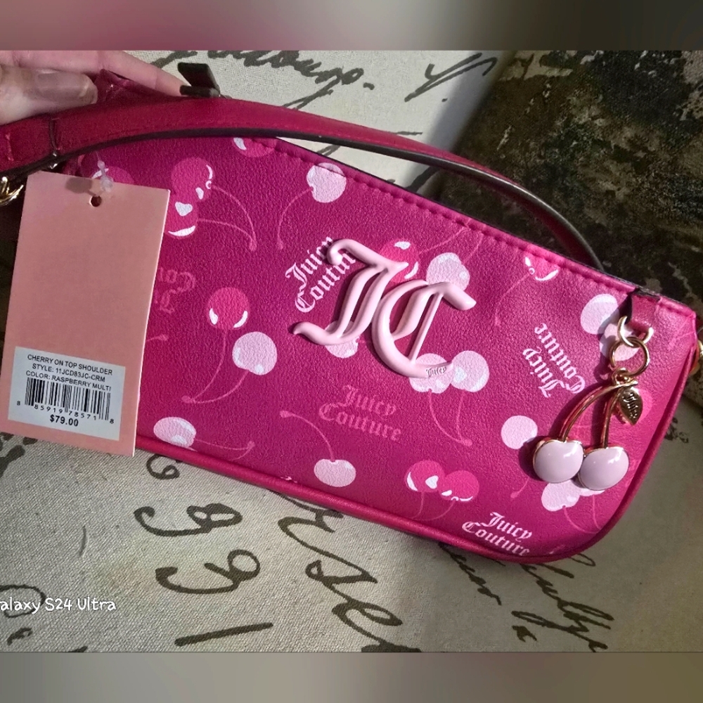 Juicy Couture Cherry 🍒 On Top Shoulder Bag NWT In Raspberry Color w/ Charm